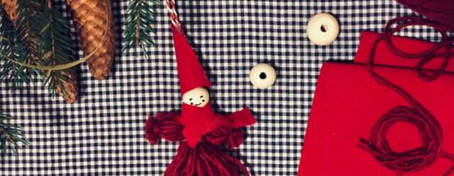 aerial view of a yarn tomte and craft supplies