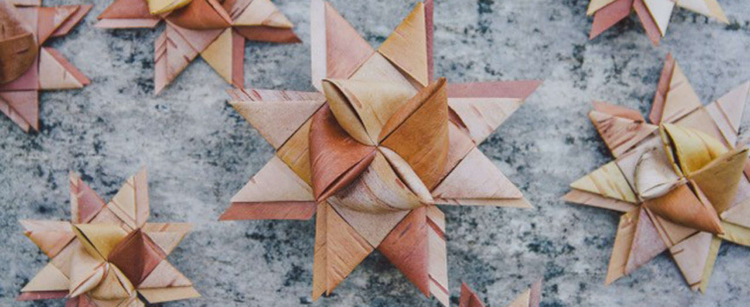 Birchbark star weavings by Beth Kraus