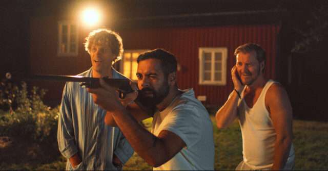 Film still depicting a man with a rifle in Hunters on a White Field.