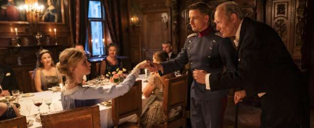 The Kiss film still of a cavalry officer greeting a young woman